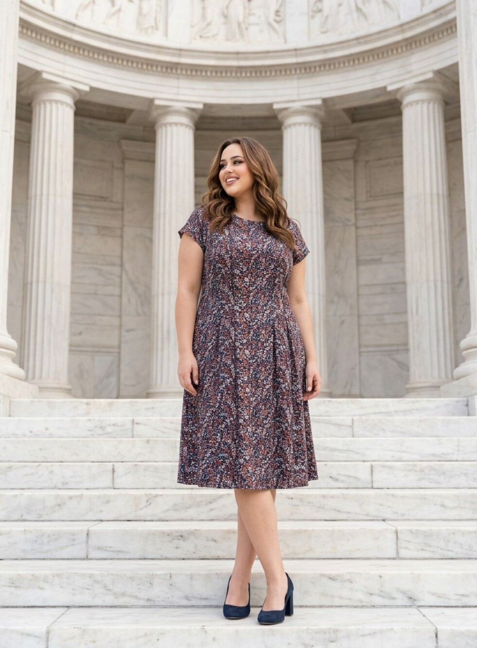 Loft Cap Sleeve Navy Reddish Floral Fit Flare Dress. Size 16